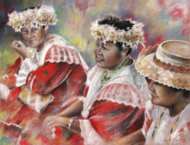 Malerei mit dem Titel "Three Mamas from Ta…" von Miki De Goodaboom, Original-Kunstwerk, Öl