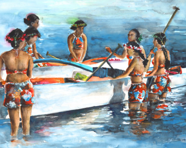 Pittura intitolato "Polynesian Vahines…" da Miki De Goodaboom, Opera d'arte originale, Olio