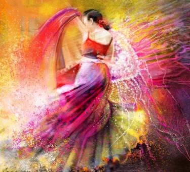 Painting titled "Flamencoscape 12" by Miki De Goodaboom, Original Artwork, Oil