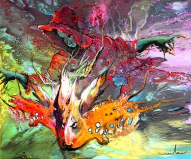Painting titled "Little Red Dragonma…" by Miki De Goodaboom, Original Artwork, Oil