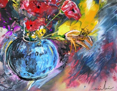Painting titled "Bouquet with Black…" by Miki De Goodaboom, Original Artwork, Oil