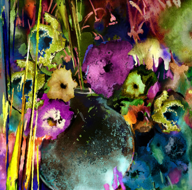 Pittura intitolato "Flowers night party" da Miki De Goodaboom, Opera d'arte originale, Olio