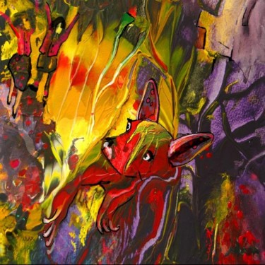 "The Red Dog" başlıklı Tablo Miki De Goodaboom tarafından, Orijinal sanat, Petrol