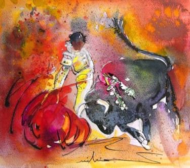 Malerei mit dem Titel "Bullfighting The Re…" von Miki De Goodaboom, Original-Kunstwerk, Aquarell