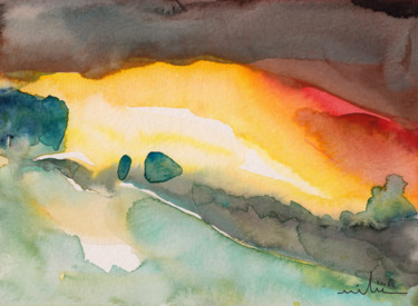 Painting titled "Sunset 01" by Miki De Goodaboom, Original Artwork, Watercolor