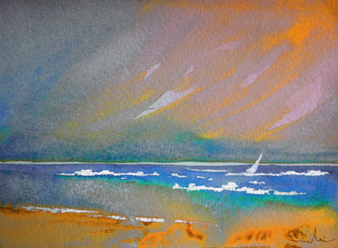 Painting titled "Sunset 03" by Miki De Goodaboom, Original Artwork, Watercolor