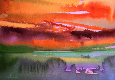 Painting titled "Sunset 04" by Miki De Goodaboom, Original Artwork, Oil