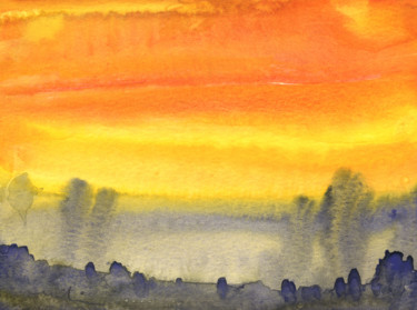 Painting titled "Sunset 05" by Miki De Goodaboom, Original Artwork, Watercolor