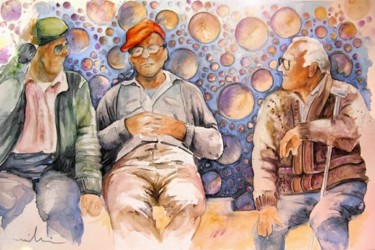 Malerei mit dem Titel "The Men from Tarbena" von Miki De Goodaboom, Original-Kunstwerk, Öl