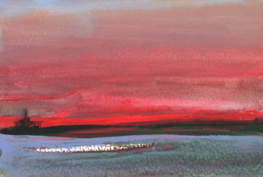 Painting titled "Sunset 12" by Miki De Goodaboom, Original Artwork, Gouache