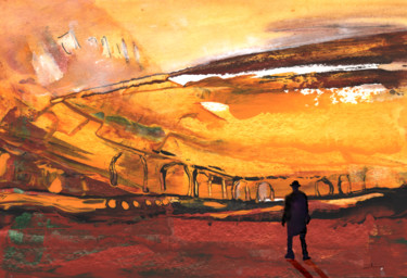 Ζωγραφική με τίτλο "Sunset 13" από Miki De Goodaboom, Αυθεντικά έργα τέχνης, Γκουάς