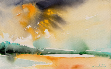 Painting titled "Late Afternoon 16 b…" by Miki De Goodaboom, Original Artwork, Watercolor