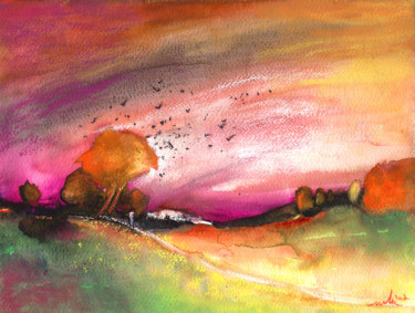 Painting titled "Late Afternoon 23" by Miki De Goodaboom, Original Artwork, Watercolor