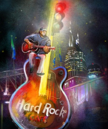 Painting titled "Nashville Nights 01" by Miki De Goodaboom, Original Artwork, Oil