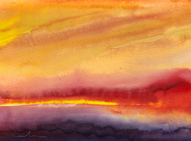 Painting titled "Sunset 21" by Miki De Goodaboom, Original Artwork, Watercolor