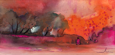 Painting titled "Sunset 28" by Miki De Goodaboom, Original Artwork, Gouache