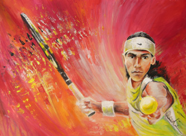 Malerei mit dem Titel "Rafael Nadal 02" von Miki De Goodaboom, Original-Kunstwerk, Acryl