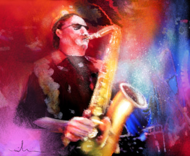 Painting titled "Blues Saxophonist" by Miki De Goodaboom, Original Artwork, Oil