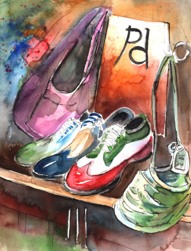Painting titled "Italian Shoes 01" by Miki De Goodaboom, Original Artwork, Watercolor