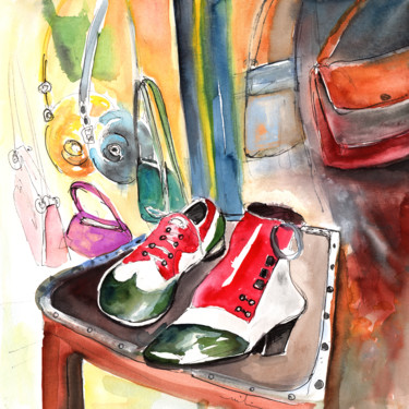 Painting titled "Italian Shoes 02" by Miki De Goodaboom, Original Artwork, Watercolor