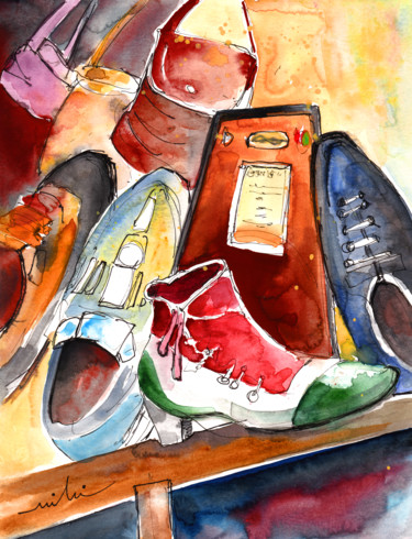 Painting titled "Italian Shoes 04" by Miki De Goodaboom, Original Artwork, Watercolor