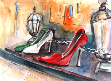 绘画 标题为“Italian Shoes 03” 由Miki De Goodaboom, 原创艺术品, 水彩