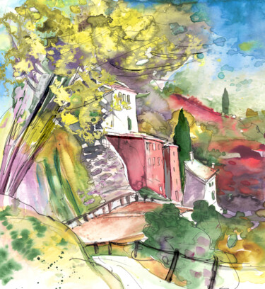 Malerei mit dem Titel "Cinque Terre 01" von Miki De Goodaboom, Original-Kunstwerk, Aquarell