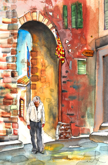 Schilderij getiteld "Old and Lonely in I…" door Miki De Goodaboom, Origineel Kunstwerk, Aquarel