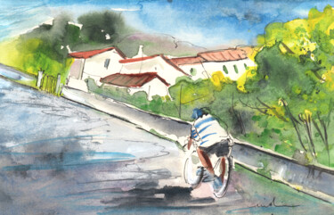 Painting titled "Cycling in Italy 01" by Miki De Goodaboom, Original Artwork, Watercolor