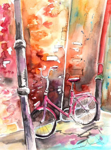 Painting titled "Cycling in Italy 02" by Miki De Goodaboom, Original Artwork, Watercolor