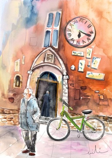 Painting titled "Cycling in Italy 03" by Miki De Goodaboom, Original Artwork, Watercolor