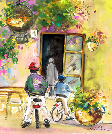 Painting titled "Cycling in Italy 04" by Miki De Goodaboom, Original Artwork, Watercolor
