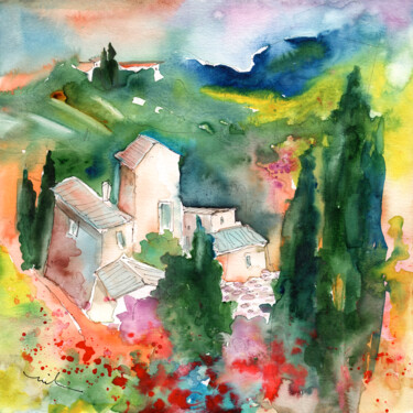 Painting titled "Houses in Montepulc…" by Miki De Goodaboom, Original Artwork, Watercolor