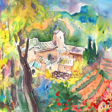 Painting titled "Houses in Montepulc…" by Miki De Goodaboom, Original Artwork, Watercolor