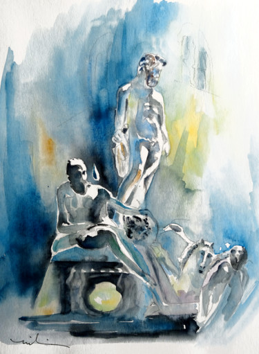 Painting titled "Italian Sculptures…" by Miki De Goodaboom, Original Artwork, Watercolor