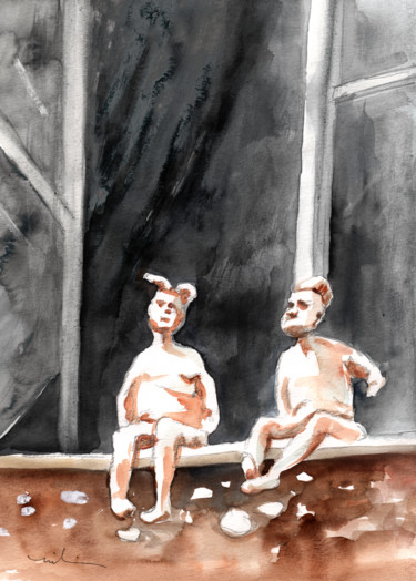 Pittura intitolato "Together Old in Ita…" da Miki De Goodaboom, Opera d'arte originale, Acquarello
