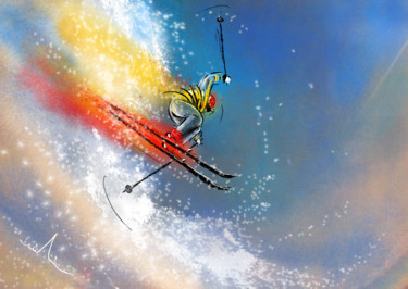 Peinture intitulée "Ski Jumping 01" par Miki De Goodaboom, Œuvre d'art originale, Gouache
