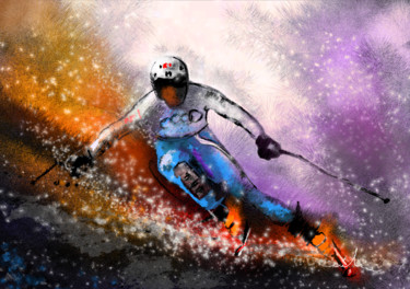 Digital Arts titled "Skiing 02" by Miki De Goodaboom, Original Artwork, Digital Painting
