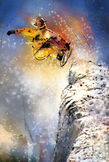 Pintura intitulada "Snowboarding 01" por Miki De Goodaboom, Obras de arte originais, Acrílico