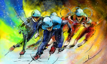 Painting titled "Ice Speed Skating 01" by Miki De Goodaboom, Original Artwork, Acrylic