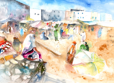 Schilderij getiteld "Moroccan Market 01" door Miki De Goodaboom, Origineel Kunstwerk, Aquarel