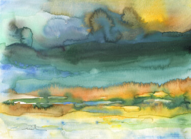 Ζωγραφική με τίτλο "Sunset 32" από Miki De Goodaboom, Αυθεντικά έργα τέχνης, Ακουαρέλα