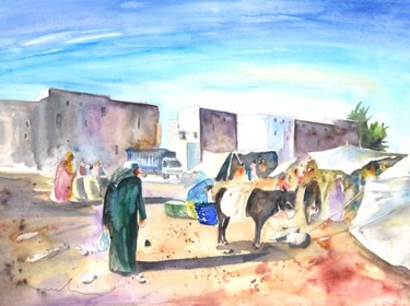 Schilderij getiteld "Moroccan Market 05" door Miki De Goodaboom, Origineel Kunstwerk, Olie