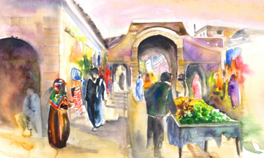 Painting titled "Medina in Essaouira" by Miki De Goodaboom, Original Artwork, Watercolor
