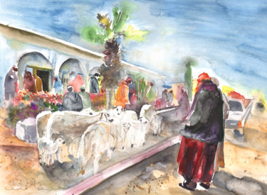Pittura intitolato "Moroccan Market 07" da Miki De Goodaboom, Opera d'arte originale, Olio