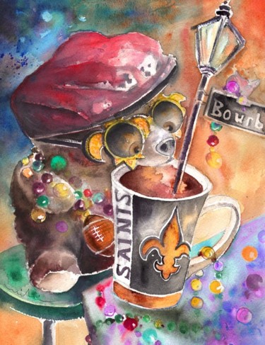 Schilderij getiteld "Bear on Bourbon" door Miki De Goodaboom, Origineel Kunstwerk, Olie
