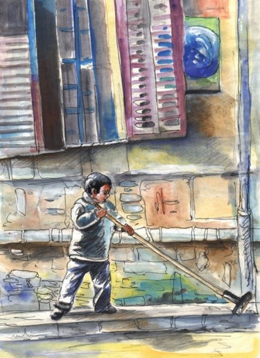 Painting titled "Street worker in Ni…" by Miki De Goodaboom, Original Artwork, Oil