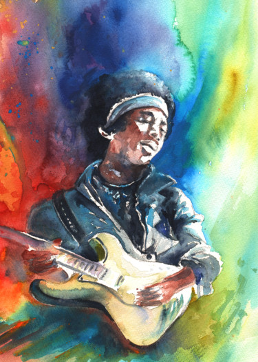 "Jimi Hendrix 02" başlıklı Tablo Miki De Goodaboom tarafından, Orijinal sanat, Petrol
