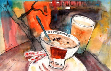 Painting titled "Coffee Break in Arc…" by Miki De Goodaboom, Original Artwork, Watercolor