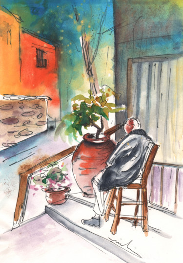 Painting titled "Old and Lonely in C…" by Miki De Goodaboom, Original Artwork, Watercolor